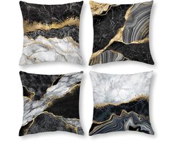 4 Stuks - Kussenhoesjes - Kussenslopen - 45*45cm - Sierkussenhoes - Bankkussenhoes - Kussensloop - Zwart, Grijs, Goud - Linnen - Kussenhoes - Voor bank Kussen en Kussen - Voor woondecoratie, woonkamer, bank, slaapkamer