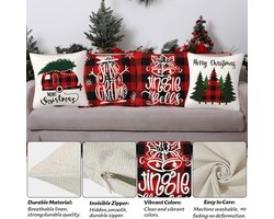 4 stuks kussenslopen - Vrolijk Kerstfeest wooncultuur linnen - Decoratief kussen kerstkussensloop - 45 x 45 cm - Set van 4 binnenkussen 40x40