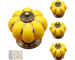 4 stuks ladegrepen, keramiek, pompoenvormig, kastdeurgrepen, geschikt voor diverse kastdeuren, tv-kasten, kledingkasten, kasten, schoenenkasten, geel, 4*4*4cm