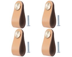 4 stuks lederen handgrepen voor meubels, kastgrepen van leer, ladeknoppen voor kasten, decoratieve knoppen voor hangende meubels