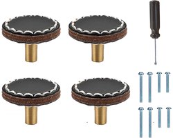 4 Stuks Leren Zwarte Ronde Kastknoppen voor Laden, Keuken, Slaapkamer en Kledingkast