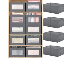 4 stuks linnen opbergdozen, opvouwbare kastorganizer voor kleding, jeans, speelgoed, boeken, planken, kasten, garderobekasten, grote opbergmanden met transparant venster