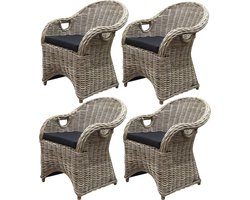 4 stuks Macau dining tuinstoel met handgat naturel rotan