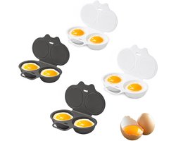 4 Stuks - Magnetron Eierkoker - Eierstoompan - Eierkoker 2 eieren - Met 2 Holtes - Keukenhulp - Snel - olievrij koken - Voedselveilig PP - Keuken accessoire - met deksel - Egg Poacher - Ei pocheerder - Keukengereedschap - Wit en Donkergrijs