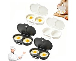 4 Stuks Magnetron Eierkoker - Eierstoompan - Eipocheerder - Kook Er Twee Tegelijk - Magnetron-Eierkoker Met 2 Holtes - Gepocheerde Eier Maker - Eierkoker - Egg Poacher - Hittebestendige Koker - Keukengereedschap - Pp - Wit, Donkergrijs