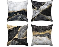 4 stuks - marmeren textuur - Kussenhoes voor sierkussen - Enkelzijdig afdrukken - kunst suède - 45*45cm - zwart