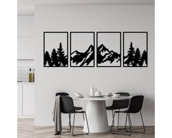 4 ​​stuks metalen bergmuurkunst grote bergen muurdecoratie bergbos decoratief schilderij geschikt voor woonkamer slaapkamer kantoor binnen buiten (bergen rivieren groot)