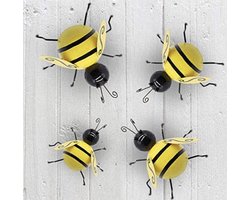 4 stuks metalen bijen-decoraties, 3D metalen wanddecoratie, metalen bijen, tuindecoraties, dieren, ijzer, tuinfiguur, wandsculptuur, insecten, woondecoraties, voor tuin, gazon, woondecoratie, binnen