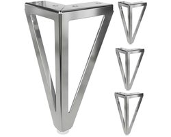 4-Stuks Metalen meubelpoten -Vervangbare metalen meubelpoten -Vervangende meubelpoten -Wordt geleverd met antislip pads -Geschikt voor alle soorten meubels zoals kasten salontafels, banken, bureaus, nachtkastjes, opbergkasten planken - Zilver