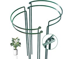 4 stuks Metalen plantensteun - Plantensteun - Halfronde steun - Tuinplantensteun - Pioenrozensteun - Steun voor stengelbloemen - 40 x 25 cm - Geschikt voor potplanten binnen en buiten, hortensia's, sansevieria's, pioenrozen, rozen - Groen