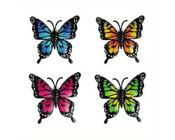 4 Stuks Metalen Vlinder Wanddecoratie - Geschikt voor Buitenhekken, Binnenplaatsen, Woonkamers, Slaapkamers, Patio's, Balkons en Terrassen - Perfect Cadeau voor Familie en Vrienden