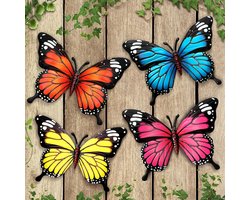 4 Stuks Metalen Vlinder Wanddecoratie - Tuindecoratie Vlinders - Grote Vlinderwandsculptuur Om Op Te Hangen - Decoris Grote Muurvlinder - Wanddecoratie Beeldjes - Buiten Decoratie - Voor De Tuin, Het Terras, De Schutting, Het Huis en De Achtertuin