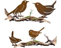 4 Stuks Metalen Vogelstekers voor Buiten - Roest-look Tuindecoratie - Boomstekker voor Hout, Hekfiguren - Tuin, Terras, Balkon Decoratie