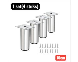 4 stuks - Meubel montageonderdelen - Meubelpoot - 10cm - Verstelbare Kast Poten - Verhoogde Aluminium Meubel Poten voor Keuken, Badkamer en Bank - 1-15mm Hoogte Aanpassing -Zilver