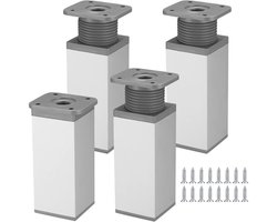 4 stuks - Meubelpoten - 10 cm - Verstelbare meubelvoeten - Verstelbare tafelpoten - bank voeten - bed voeten - tafelpoten - kastvoeten - kastpoot - tafelpoten van aluminiumlegering - voor keukenbank, banken, salontafels, meubels, kast en bed - wit
