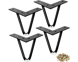 4 STUKS meubelpoten - 10 CM (Zwart) -Tafelonderdeel- Zware metalen meubelen -met rubberen vloerbeschermers en schroeven -voor doe-het-zelvers om tv-standaards, bankstandaards, dressoirs, dressoirs en kasten enzovoort te versieren