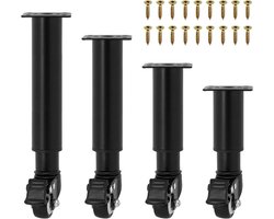 4 stuks meubelpoten in hoogte verstelbaar - met zwenkwielen en remwielen - draaibaar 360 graden - voor bank bed kast tafel meubels - zwart 245 - 36
