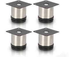 4 stuks Meubelpoten Verstelbare cilindrische meubelpoten voor banken Roestvrij staal (hoogte 50 mm)
