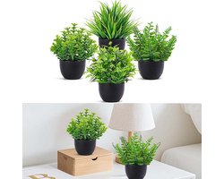4 stuks Mini Kunstplanten in Pot - Realistische Groene Planten voor Binnen & Buiten - Decoratie voor Kantoor, Woonkamer en Slaapkamer