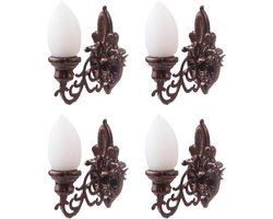 4 Stuks Miniatuur Wandlampen 1:87 voor Poppenhuis, DIY Sandtafel Model, ABS Materiaal, Koffiekleur, Witte Verlichting voor Decoratie en Mos Micro Landschap