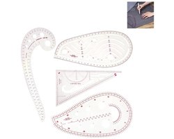 4 stuks mode-liniaalset - Transparant - 31 x 14 x 1 cm - Franse kromme liniaal - Liniaal voor het maken van kledingpatronen (Engelse versie) - Flexibel plastic - Geschikt voor het maken en op maat maken van doe-het-zelfkleding