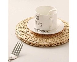 4 stuks natuurlijk geweven placemats ronde gevlochten rotan placemats voor onderzetters, potten, pannen en theepotten, natuurlijke houten hittebestendige matten