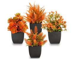 4 Stuks Nep Eucalyptusplanten - Kleine Kunstmatige Herfst Potplant - Herfst Woondecoratie - Kunststof Tafelplantjes voor Binnen - Geschikt voor Kantoor, Bureau, Kamer en Badkamer