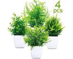 4 Stuks Nepplanten, Kleine Kunstplanten In Pot, Binnen Nepgroen In Witte Pot, Voor Thuis Kantoor Slaapkamer Bureau Badkamer Plank Boerderij Decoraties, Groen