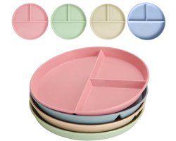 4 stuks - Onbreekbare dieetborden - Portiecontrole - Borden om te delen - Herbruikbaar - Bestekset - Voor volwassenen en kinderen - wit + blauw + roze + groen