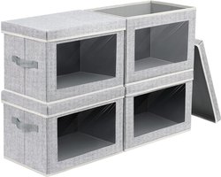 4 stuks opbergdozen, opvouwbare opbergdozen met transparant kijkvenster, stoffen opbergmand kubus met deksel voor het organiseren van kledingkast, plank, speelgoed, kleding