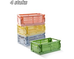 4 stuks - Opbergdozen - Plastic opvouwbare manden - Kleurrijke mini-opbergbakjes - Ideaal voor slaapkamers, kantoren, klaslokalen, badkamers en het organiseren van bureauladen - Groen, blauw, geel, roze