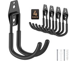 4 stuks - Opberghaken - wandhaken - gereedschapshaken - J-garagehaken - robuuste stalen wandhangers met antislipcoating - voor het ophangen van fietsen , ladders , touwen , grote artikelen , elektrische gereedschappen , tuingereedschap - 139*105 mm