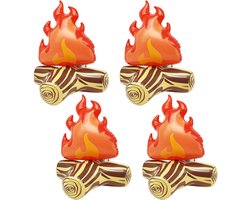 4 Stuks Opblaasbaar Kampvuur -Vuurkorf Decoratie Vlam voor Buiten Kampeerthema Verjaardagsfeestjes (Rood)