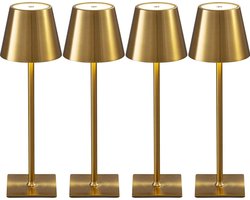 4 Stuks - Oplaadbare Tafellamp - Dimbaar - Aluminium - Bureaulamp - Waterdicht - 38CM - Extra Grote Accu - Goud