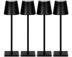 4 Stuks - Oplaadbare Tafellamp - Dimbaar - Aluminium - Bureaulamp - Waterdicht - 38CM - Extra Grote Accu - Zwart