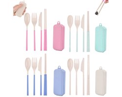 4 stuks Opvouwbare bestekset - Herbruikbare bestekset - Draagbare bestekset - Bestekset met opbergdoos - Inclusief lepel - mes - vork en eetstokjes - Geschikt voor volwassenen - Perfect voor op reis - picknicks - kamperen of verjaardagsfeestjes