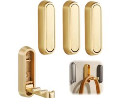 4 stuks - opvouwbare kapstokhaken - gouden zinklegering opvouwbare wandhaken voor het ophangen van jassen, wandgemonteerde kapstokhaken voor het ophangen van jassen, handdoeken, kleding, hoeden, tassen en sleutels, wandmontage, 7.4× 2.4 × 1.3cm, Goud