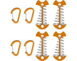 4 stuks (Oranje kleur) Fishbone dekankerharingen - aluminium kleurrijke dekankerharingen - met karabijnhaken tenttouwspanners - met veergesp Fishbone tentharingen - voor buiten wandelen kamperen - campingaccessoires - spanveer - trekveer
