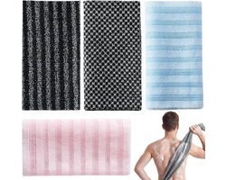 4 stuks peeling-douchehanddoek, zachte rugschrobber, peeling douchehanddoek voor dames en heren, rugwasriem, herbruikbaar, voor thuis, hotels en sauna's