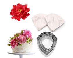 4 stuks - Pioenbloem afdrukmal - Plastic fondant taartmal - Bakgereedschap - Roestvrijstalen koekjesmal - Pioenroospatroon - Icing bloemblaadjes snijmal - Metalen koekjesmal - Geschikt voor bakken, thuisgebruik en fondanttaarten