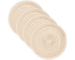 4-stuks placemat - Ronde geweven placemat - Geweven placemat van katoengaren - Antislip ronde tafelmat - Wasbare placemat - Geschikt voor eettafel placemats, binnen en buiten, familiediner - Beige