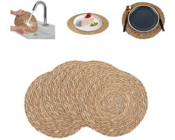 4 stuks - placemats - Pannenlap - Onderzetter - Kommat - Boheemse rotan tafelmat - Natuurlijke handgeweven westerse tafelmat - Wasbaar - 30 cm - Ronde tafelmat
