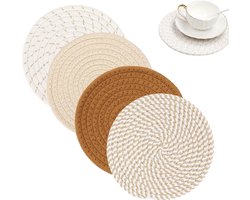 4 stuks - placemats - placemats rond - katoenen placemat - geweven placemats rond - Boho stijl placemats - Decoratieve onderzetters - 18cm - voor Keuken & Eettafel - Beschermend tegen Hitte en Vlekken