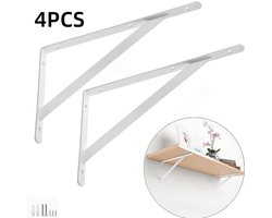4 stuks-Plankdrager - opbergrek - metalen beugel - boekenplanksteun - steunframe voor scheidingswanden - geschikt voor boekenplanken, kasten, meubelplanken, bevestiging van scheidingswanden - wit - 15*1,6*9,5 cm