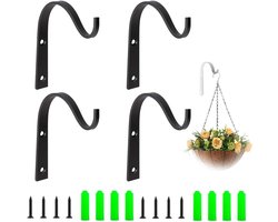 4 stuks Plantenhaak Muur Opknoping - IJzeren Tuinhaak - Plantenhouder ijzeren Wandhaak - voor het Ophangen van Planten, Vogelhuisjes, lantaarn, Windgong Wandlamp - Woonkamer Balkon - Wandhaak Plantenhaak - hangmandbeugelhaken -met schroeven - Zwart