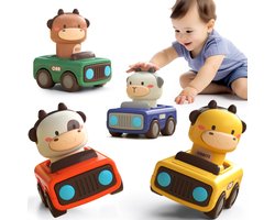 4 stuks Press to Go autospeelgoed voor peuters - Baby Animal Racing Cars - Baby Play Vehicle Set - Baby Push Go Wrijvingsautospeelgoed voor 6-9-12-18 maanden - 1-3 jaar oude jongens