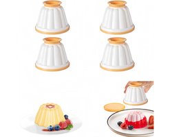4 stuks - Puddingvorm - Vlavorm - puddingvormpjes - Puddingvorm en Dekselset - Gemakkelijk te ontvormen geleivorm - Wit - 85 x 85 x 70 mm - Keukenaccessoires voor dessertbereiding