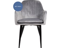 4 stuks QUVIO stoel Benito van fluweel en hout / Eetkamerstoelen / Woonkamerstoelen / Stoel  / Zetels / Keukenstoelen / Stoel / Fauteuils - Antraciet