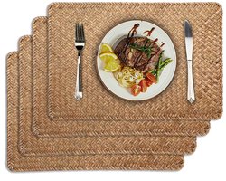 4 stuks - Rech thoekige Place mats - Natuur lijke Geweven Place mats - Natuur lijke Geweven Rotan Rech thoekige Place mats - Voor Eettafel, Thuis keuken, Pick nick tafel Mat Decoratie - Geel - 45 X 30 cm