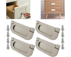 4 stuks - Ringgrepen van zinklegering - Ladegrepen - Verborgen deurgrepen - 75 mm - Geschikt voor kasten, ladekasten, garderobe-accessoires - Met schroeven - Zilver